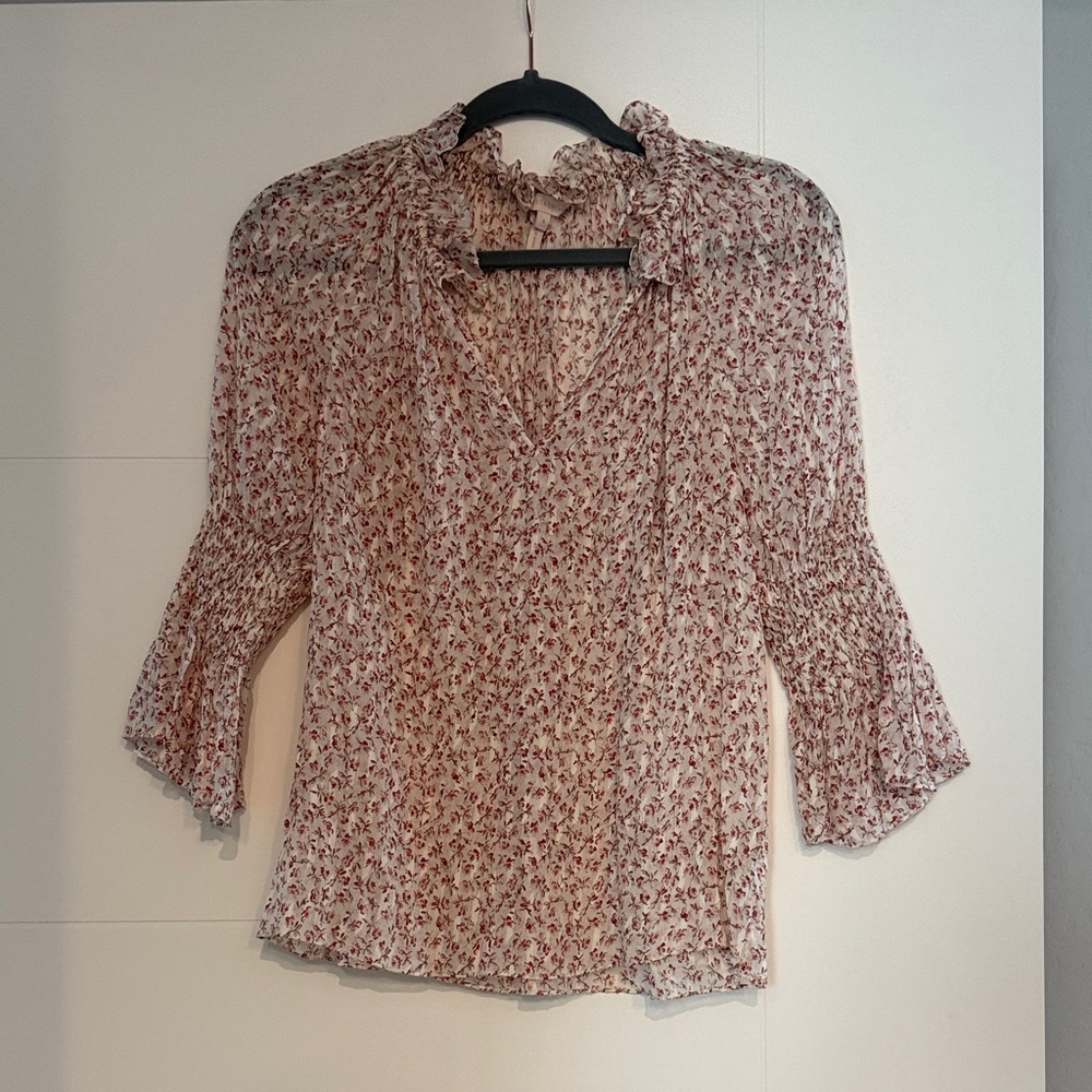Rebecca Taylor Cream Blouse with Dusty Rose Floral Print
